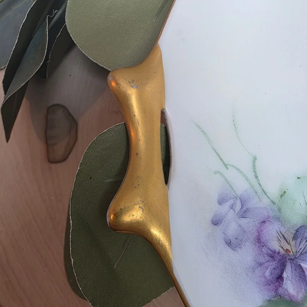 Antique Hutschenreuther Hand‎ Painted Porcelain Violet Cake Plate Gold Handles